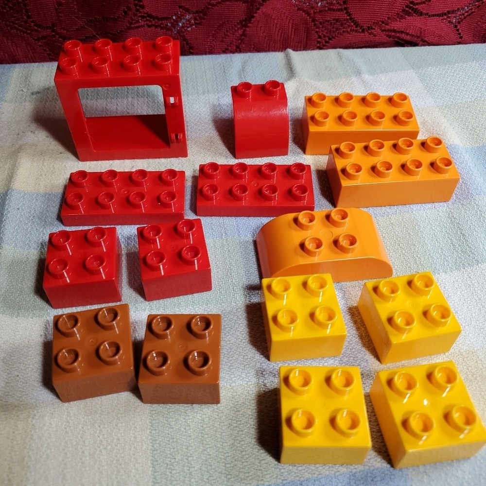 LEGO Duplo Large Bricks Lot 15pc Toddler Red Orange Yellow Brown Building Blocks